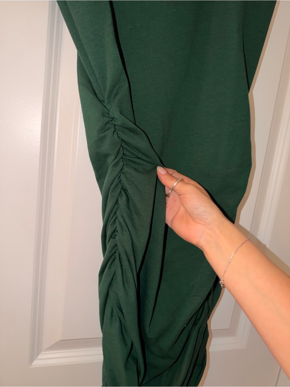 Sleeveless Ruched Midi Dress in Deep Green - Picture 2 of 5